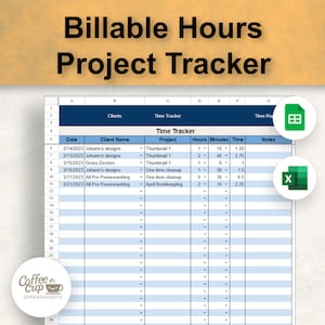 Billable Hours Project Tracker and Invoice Google Sheet and Excel Template | Freelance Time Tracker Spreadsheet | Hours Tracker