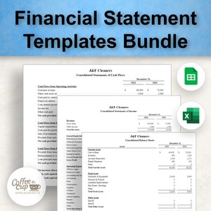 Financial Statement Bundle Excel and Google Sheets - Income Statement, Balance Sheet, Statement of Cash Flows