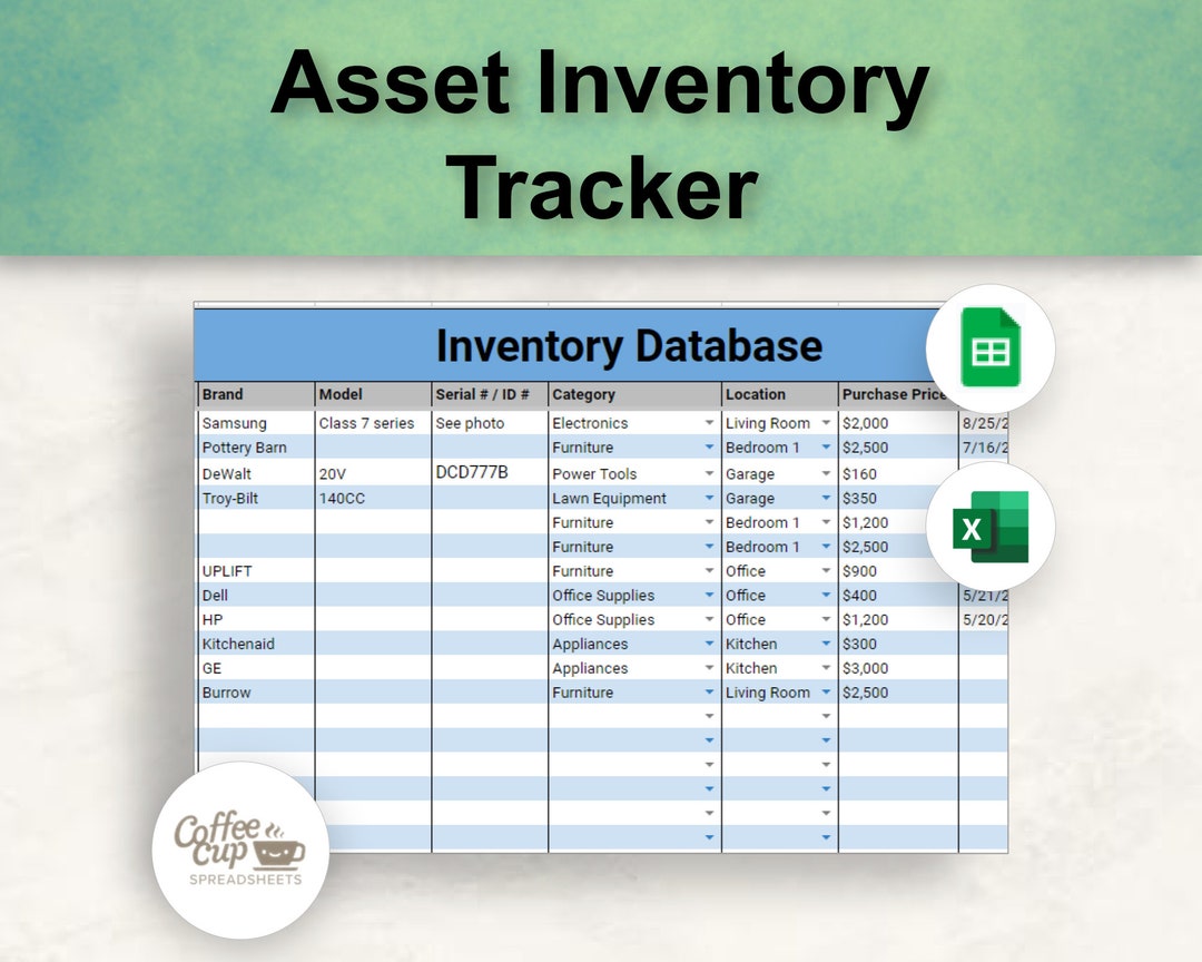 Asset Tracker Excel and Google Sheet | Small Business Fixed Assets ...