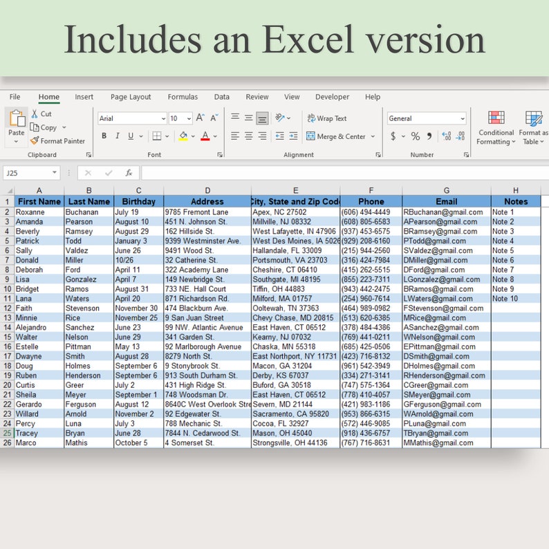 Digital Address Book Google Sheet Printable Address Book Template Excel Etsy