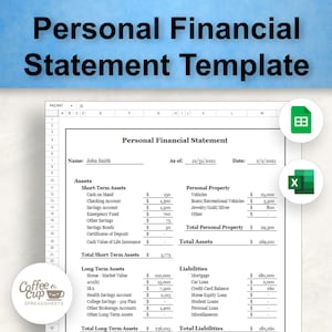 Personal Financial Statement Google Sheet and Excel Spreadsheet Template