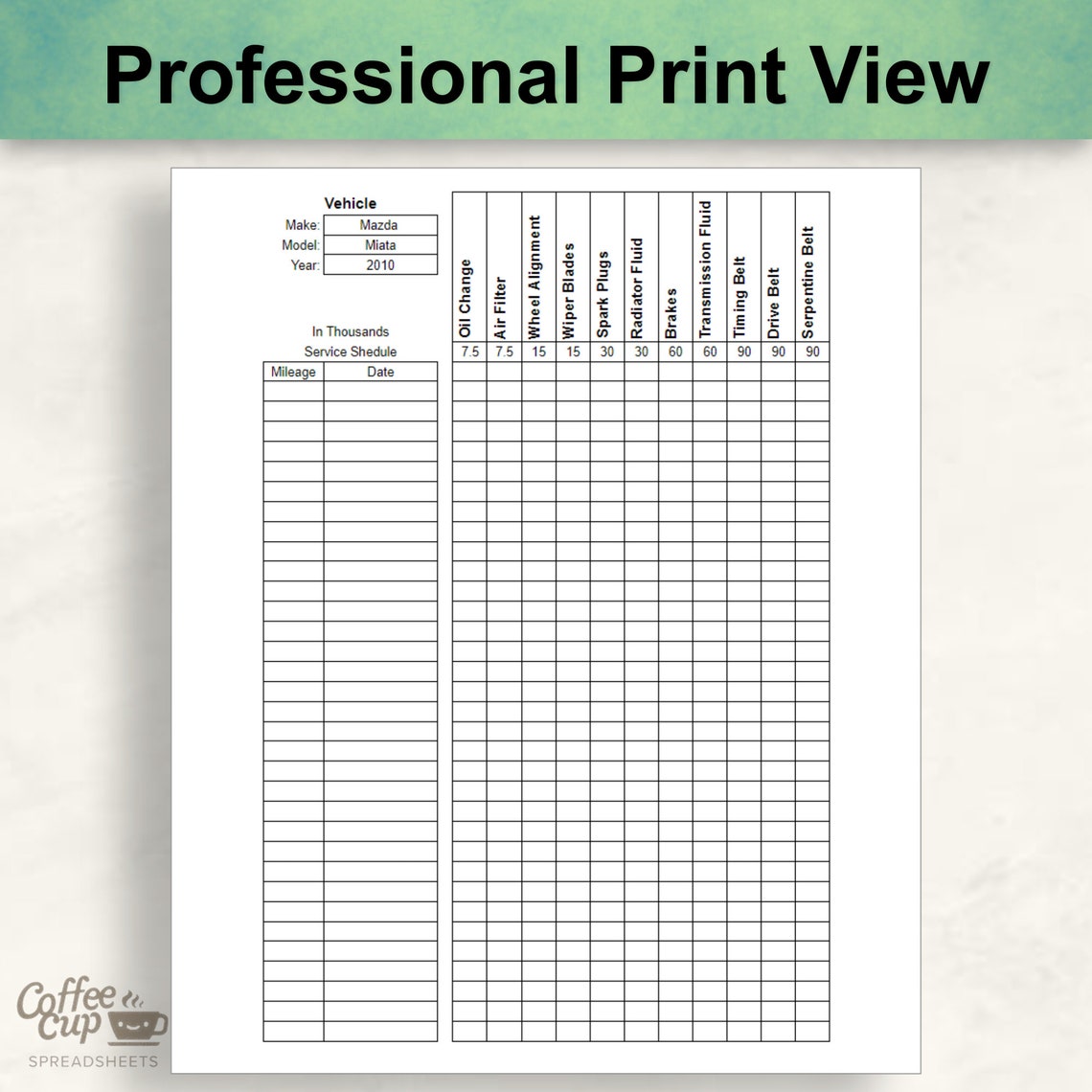 Printable Car Maintenance Log Google Sheet | Auto Repair Tracker ...