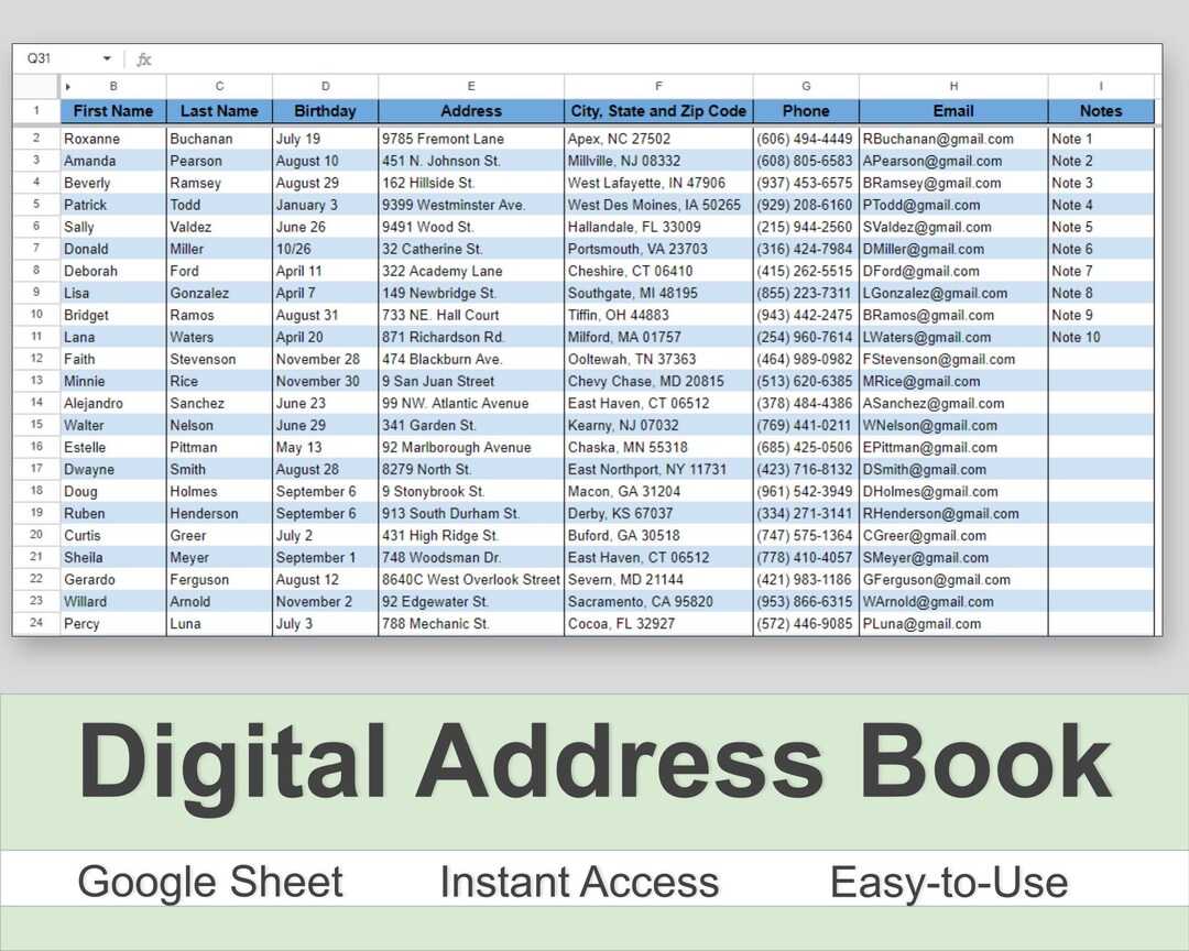 Digital Address Book Google Sheet Printable Address Book Etsy Australia