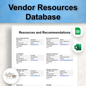 Vendor Contact List Google Sheet and Excel Template Database