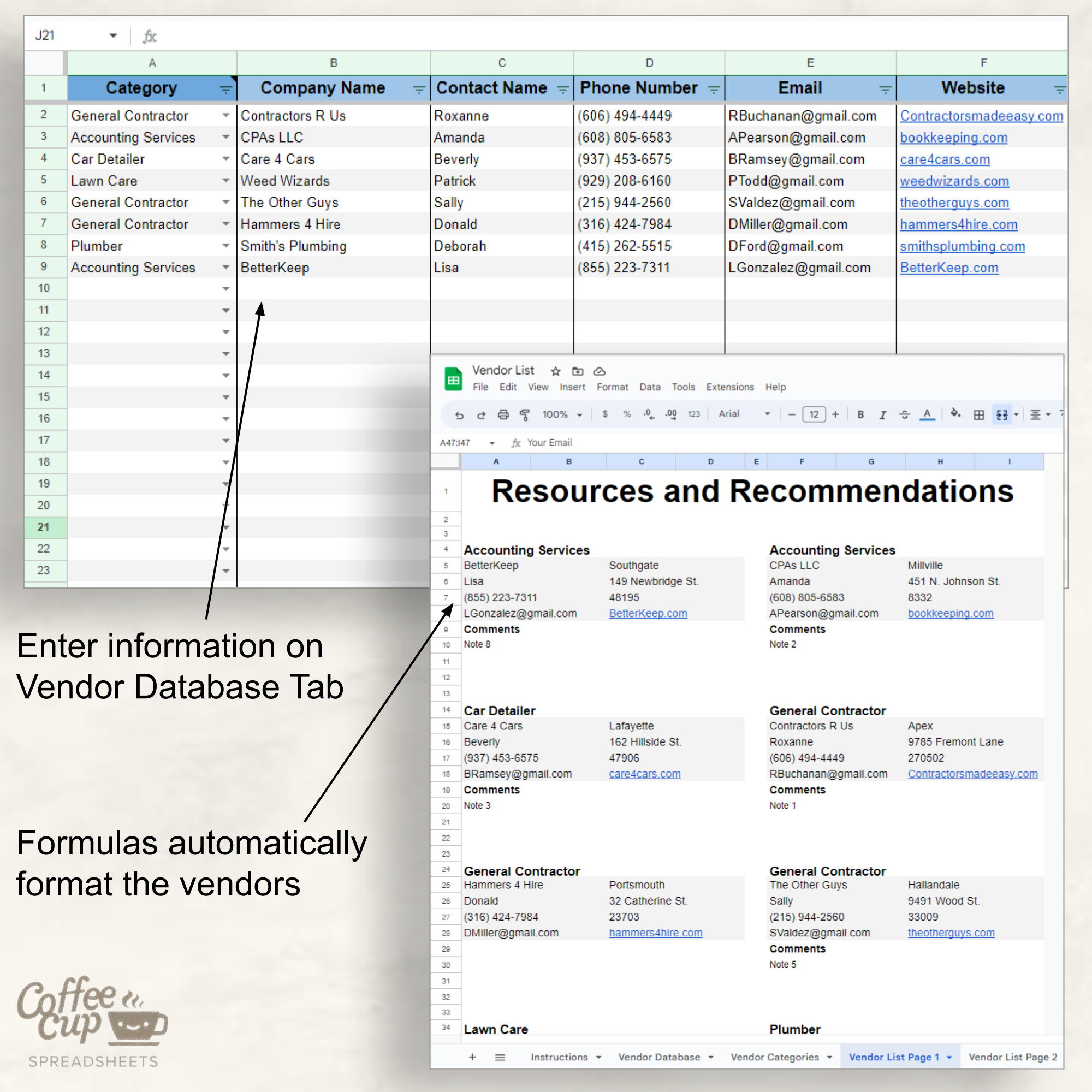 Vendor Contact List Google Sheet and Excel Template Database - Etsy