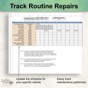Printable Car Maintenance Log Google Sheet | Auto Repair Tracker Spreadsheet | Vehicle ...