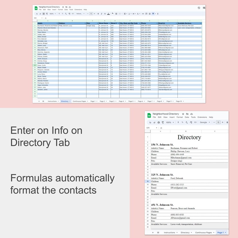 Neighborhood Directory Google Sheet Printable Neighborhood - Etsy