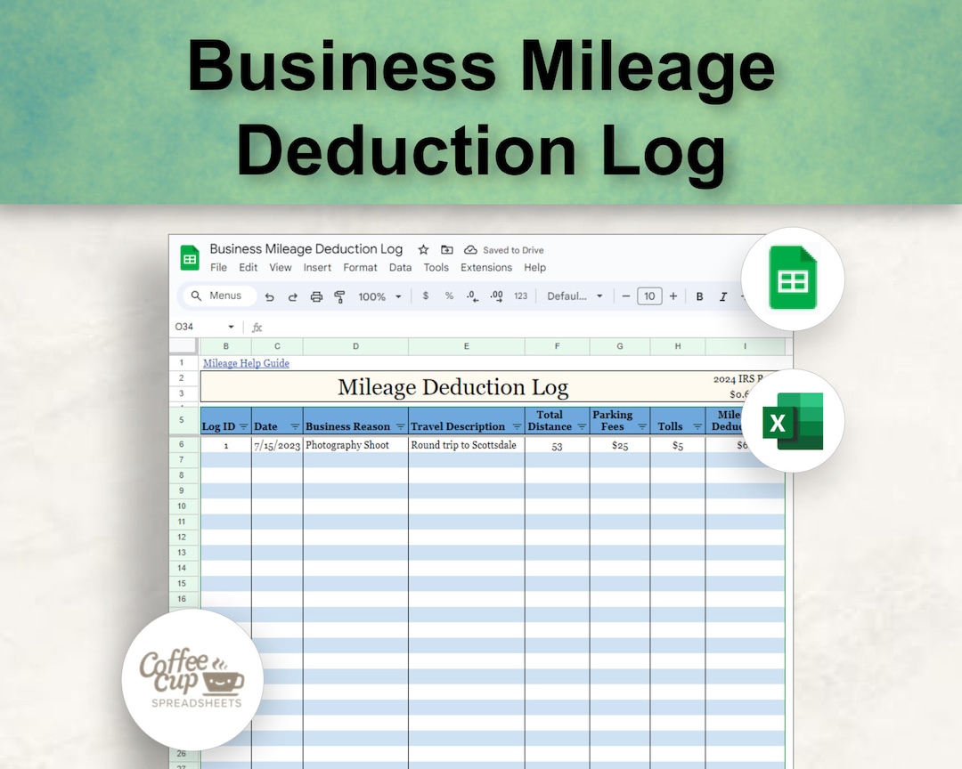 Mileage Tracker: Google Sheet & Excel Mileage Log (printable) - Etsy