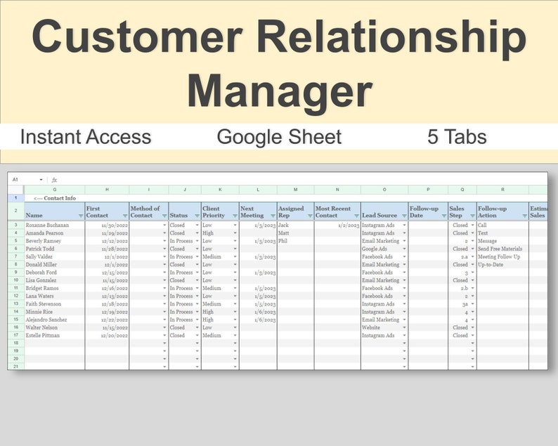 Client Sales Tracker Google Sheet CRM Spreadsheet Sales Funnel Tracker