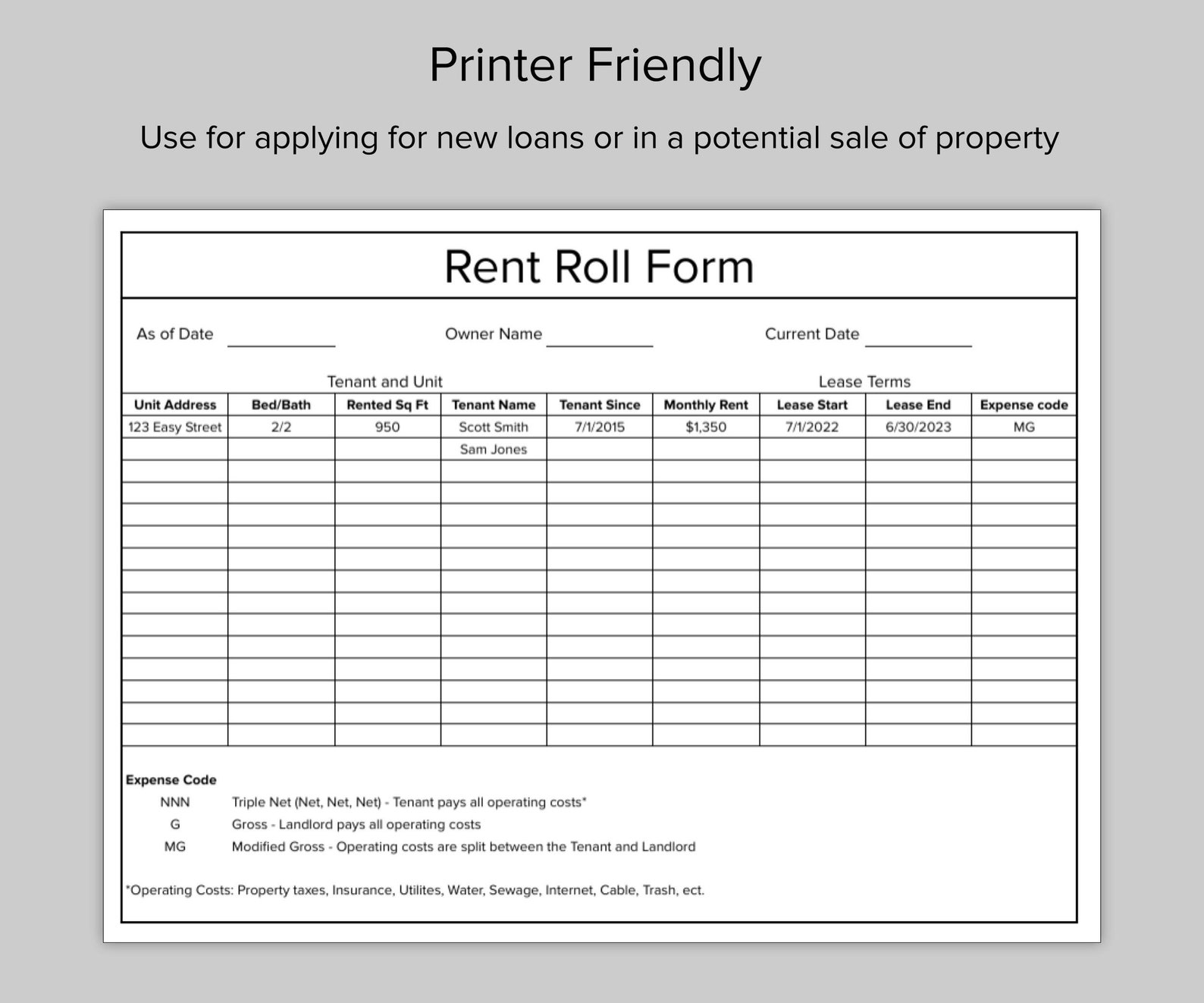 Rent Roll Template Rent Collection Tracker Tenant List Etsy