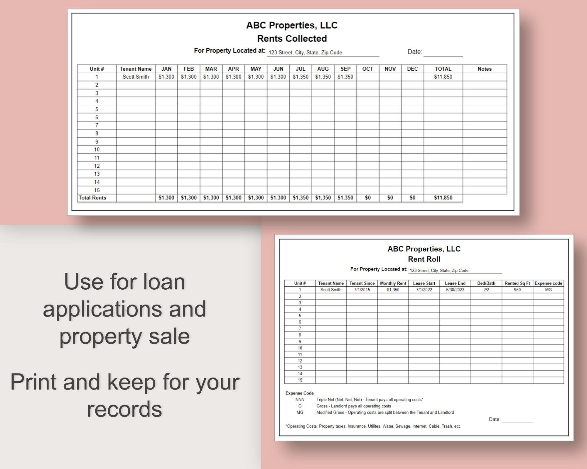 Rent Roll Excel Template and Google Sheet Rent Collection - Etsy