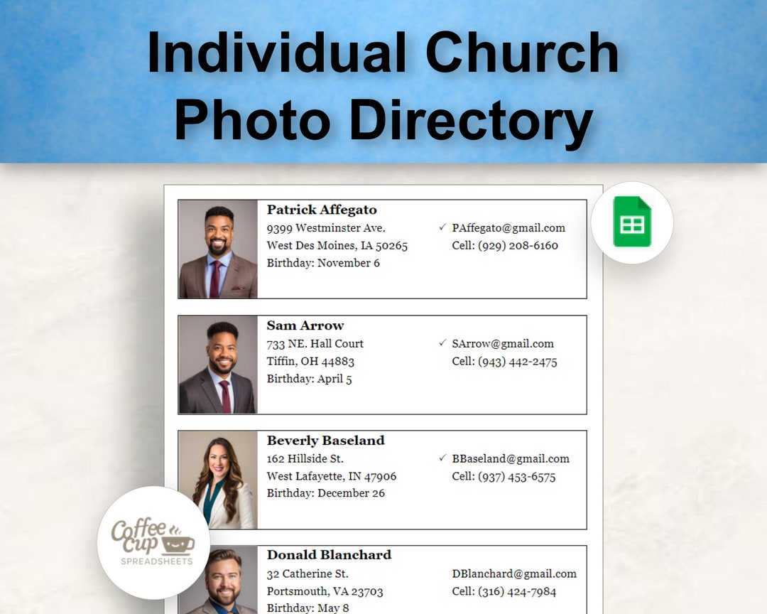 Individual church photo directory automatically updating large font