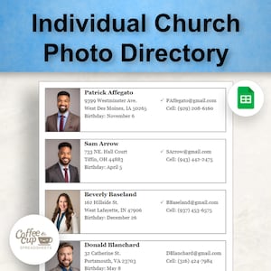 Individuelles Kirchenfoto-Verzeichnis - Wird automatisch aktualisiert - Große Schrift und kleine Schriftversionen - Anpassbares Google Blatt