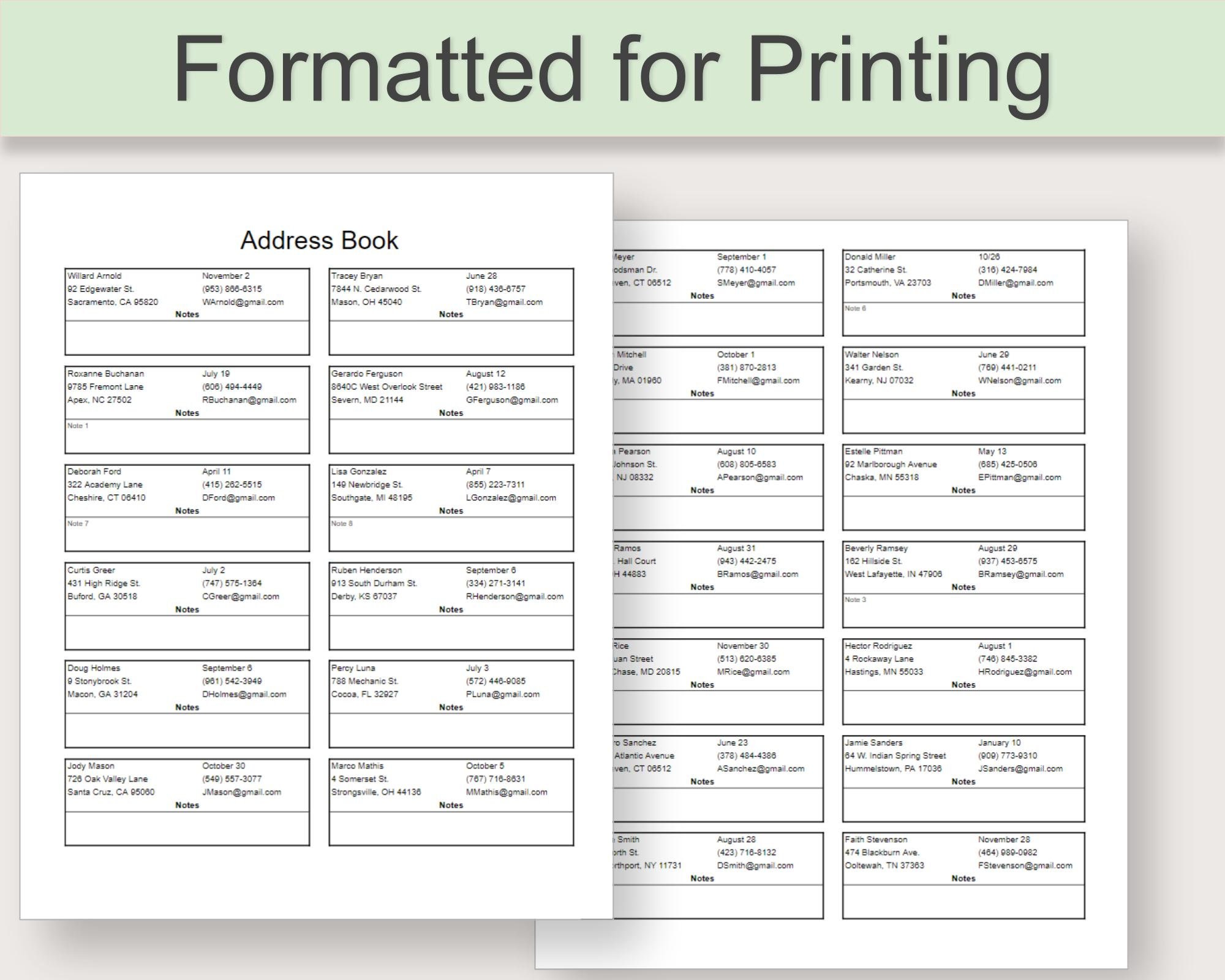 Digital Address Book Google Sheet Printable Address Book Etsy