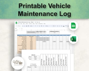 Eenvoudig afdrukbaar auto-onderhoudslogboek Google Spreadsheets en Excel