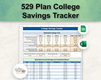 College-Tuitionsbudget und 529 Plan-Ersparnis und Investition-Tracker Google Sheet und Excel-Arbeitsblatt