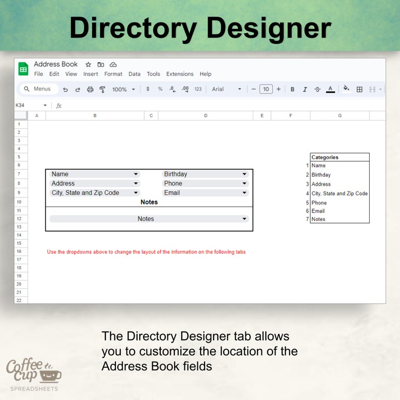 Digital Address Book: Google Sheet & Excel Template (printable Download ...