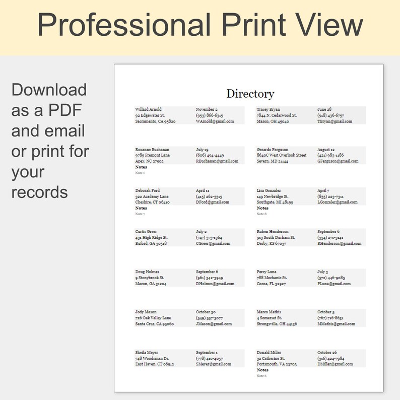 Church Directory Template Google Sheet - Editable | Birthday and ...