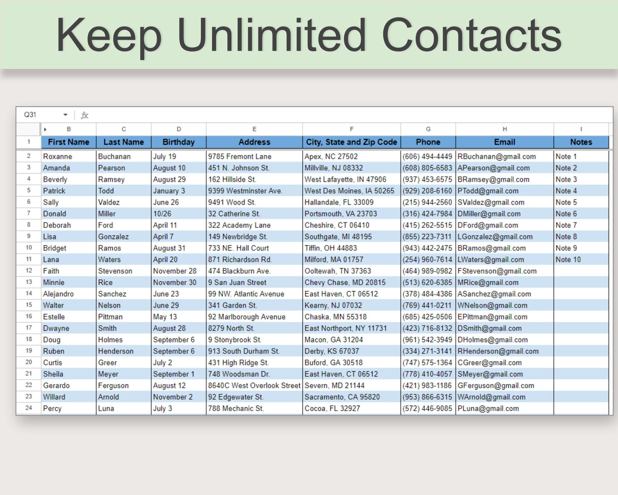 Digital Address Book Google Sheet Printable Address Book Etsy
