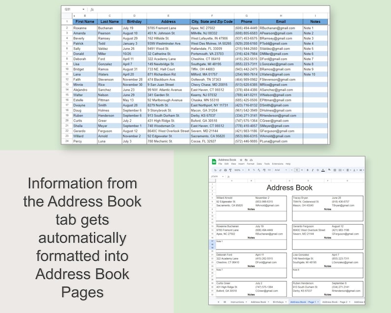 Digital Address Book Google Sheet Printable Address Book Etsy