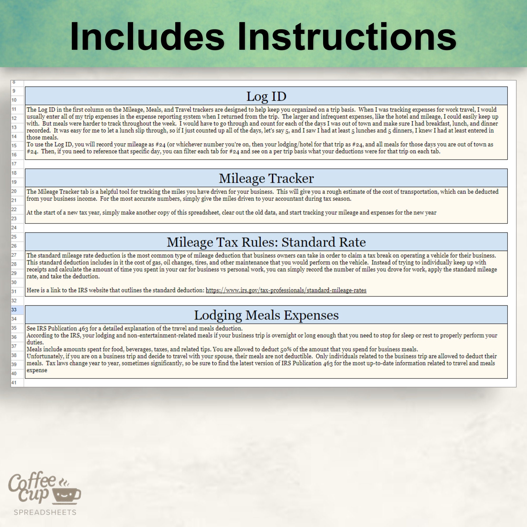 Mileage Tracker: Google Sheet & Excel Mileage Log (printable) - Etsy
