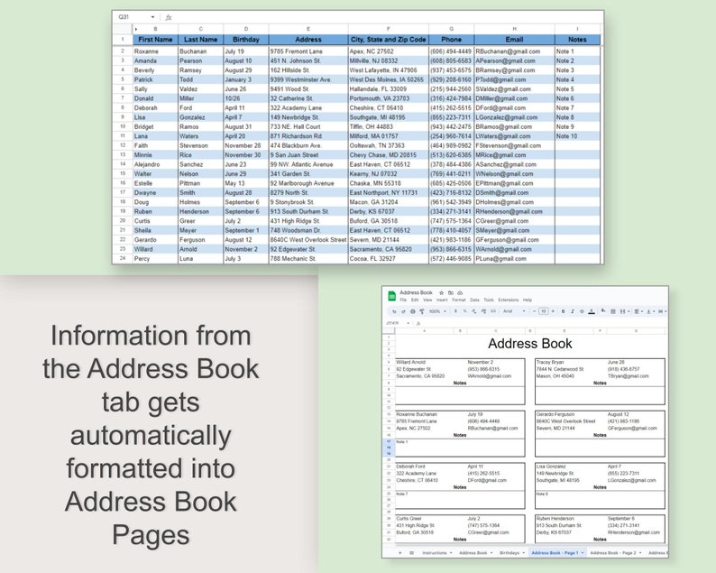 Digital Address Book Google Sheet Printable Address Book Etsy