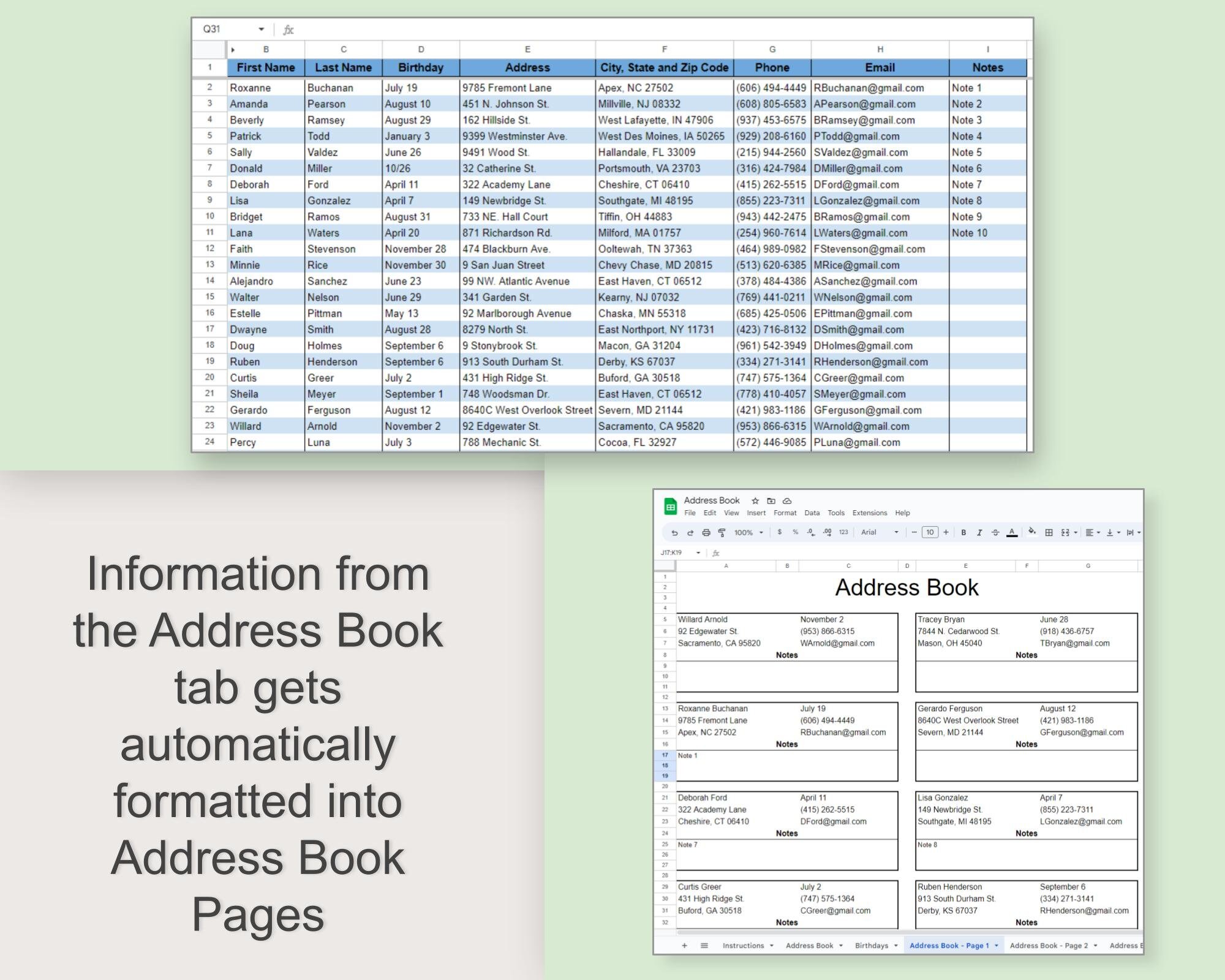 Digital Address Book Google Sheet Printable Address Book Etsy
