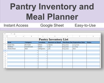 Pantry Inventory, Weekly Meal Planner, and Grocery List Google Sheet