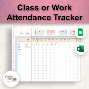 Employee or Class Attendance and Absence Tracker Google Sheet and Excel Spreadsheet