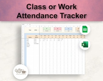 Google-spreadsheet en Excel-spreadsheet voor aanwezigheids- en afwezigheidsregistratie van werknemers of lessen