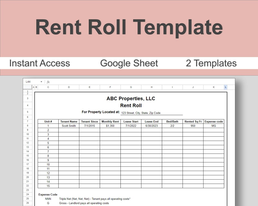 Rent Roll Template Rent Collection Tracker Tenant List Etsy