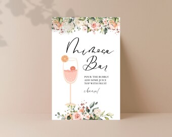 Whimsical Peach Coral Wedding Mimosa Bar, Mimosa Bar Bridal Shower Sign, Mimosa Juice Tags, Mimosa Juice Labels, Canva Template