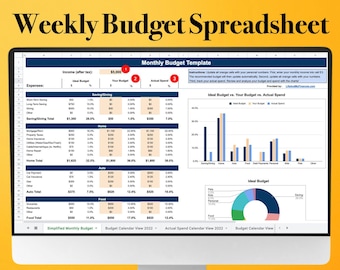 Weekly Budget Template | Spreadsheet | Tracker | Calendar Budget Worksheet| Sheet | Calculator | For Excel, Google Sheets, and Numbers |