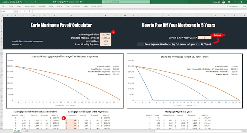 Early Mortgage Payoff Calculator Early Mortgage Payoff Excel Download Pay Off Your Mortgage Early Tool Pay Off Your Home in 5 Years image 2