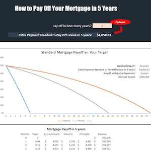 Early Mortgage Payoff Calculator Early Mortgage Payoff Excel Download Pay Off Your Mortgage Early Tool Pay Off Your Home in 5 Years image 4