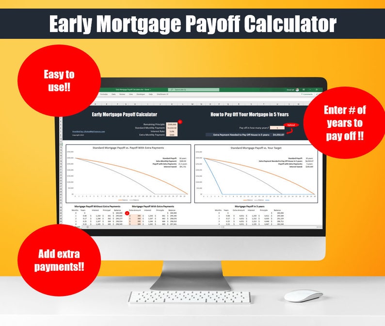 Early Mortgage Payoff Calculator Early Mortgage Payoff Excel Download Pay Off Your Mortgage Early Tool Pay Off Your Home in 5 Years image 1