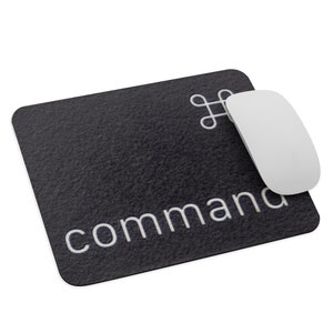 May include: A black mouse mat with a white command symbol and the word "command" in white text.