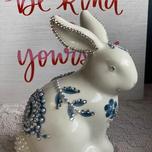Beautiful Hand Embellished Easter Bunnies ceramic figurine / Easter decor/ Unique