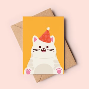 Joyeux anniversaire, carte de chapeau de chat de célébration - jolie carte, carte de chat, carte pour les amoureux des chats, carte de célébration mignonne, carte de fête heureuse
