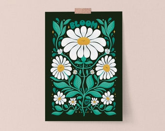 A3 Bloom Floral Pattern Print - Dark