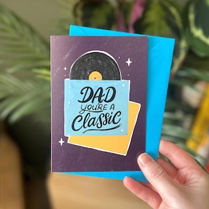 Papa classique - carte de fête des pères, carte d'anniversaire de papa | Papa fan de musique, carte papa mélomane, carte de collection en vinyle pour la fête des pères, disque rétro