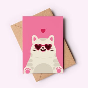 Carte d'anniversaire de chat, carte de chat de la Saint-Valentin, carte d'amour - jolie carte, carte de chat, carte pour les amoureux des chats, jolie carte de fête, carte de fête heureuse
