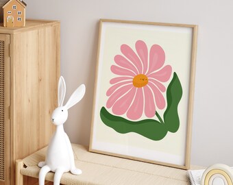 Pink Flower Wall Art Print: Retro Floral Home Decor