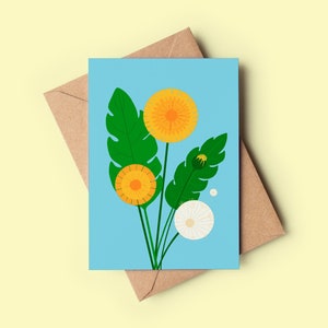 Niedliche Blumenkarte mit Löwenzahn | Blumenkarte, hübsche leere Karte, illustrierte Karte, Wildblumen Karte, Karte für Mama, Karte für Sie, hübsche Karte