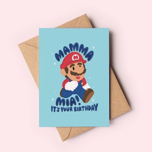 Mamma Mia! It's Your Birthday Card | Gaming Gift, Mario Gift, Nontendo Gift, Gamer Cards, Cute Gamer, SNES, NES
