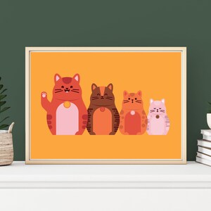 A3 Stacking Cats Print Yellow, Cat art print, prints for cat lovers, art gift, cat wall art, home decor, birthday gift, plant gift image 3