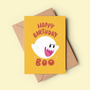 Cute Mario Birthday Boo Card | Gaming Gift, Mario Gift, Nintendo Gift, Gamer Cards, Cute Gamer, Super Mario, SNES, NES, Switch