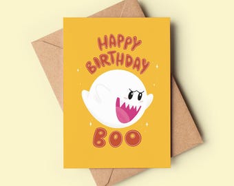 Cute Mario Birthday Boo Card | Gaming Gift, Mario Gift, Nintendo Gift, Gamer Cards, Cute Gamer, Super Mario, SNES, NES, Switch