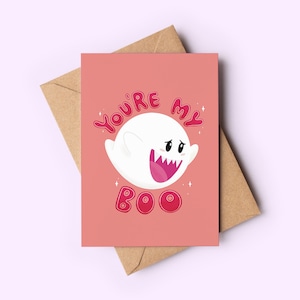 Leuke Ghost Boo-valentijnskaart | Gamingcadeau, spookcadeau, boe-cadeau, gamerkaarten, leuke gamerkaart, jubileumkaart, valentijnskaarten, liefde