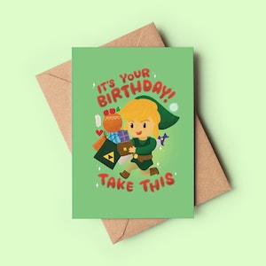 Anniversaire de jeu mignon Prenez cette carte | Cadeau de jeu, cadeau de jeu, cadeau de jeu vidéo, cartes de joueur, joueur mignon, personnage de légende, anniversaire de jeu